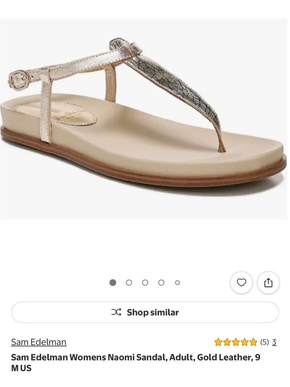 Sam Edelman Gold Metallic T‑Strap Sandal
